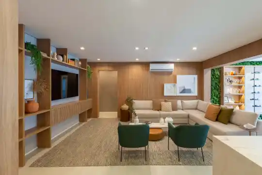 Foto do living do apartamento decorado de 125 m² do Hi View