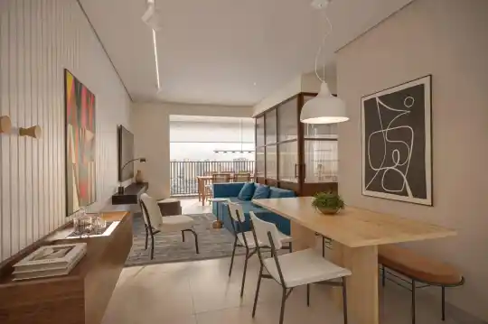 Perspectiva ilustrada do living de 85 m² do Ibiti